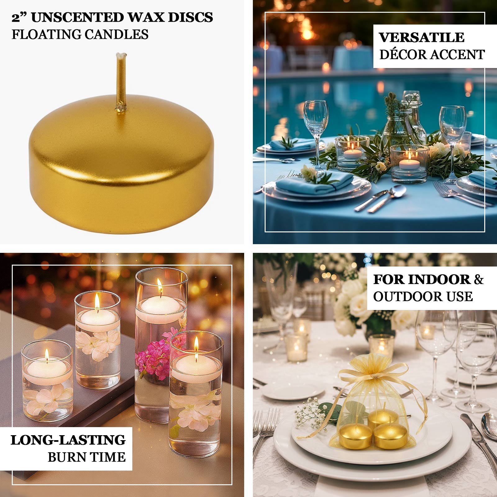 12 Pack 2" White Floating Candles – Unscented Dripless Long-Lasting Disc Wax Candles for Weddings & Table Décor