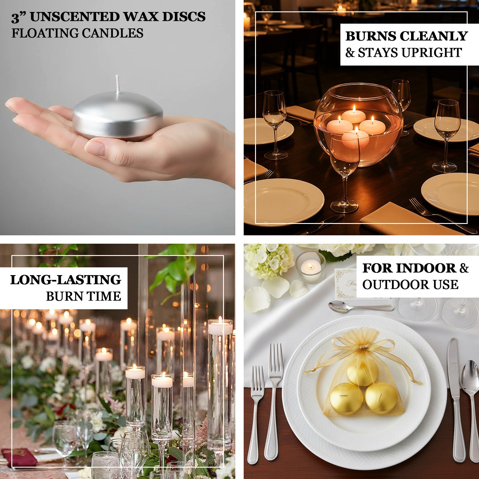 12 Pack 3" Gold Floating Candles, Unscented Dripless Wax Discs for Centerpieces