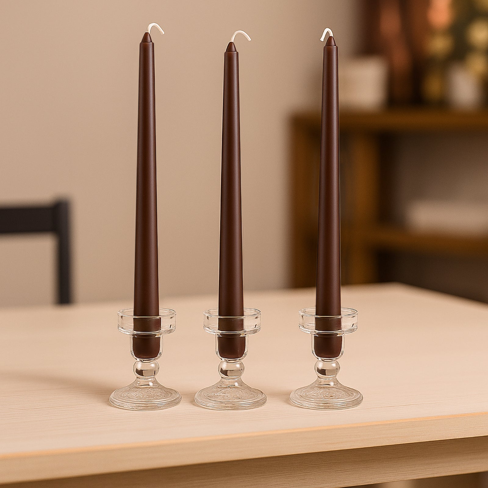 10-Pack Taper Candles Premium Wax Design Cinnamon Brown - Unscented Candles for Upscale Settings 10"