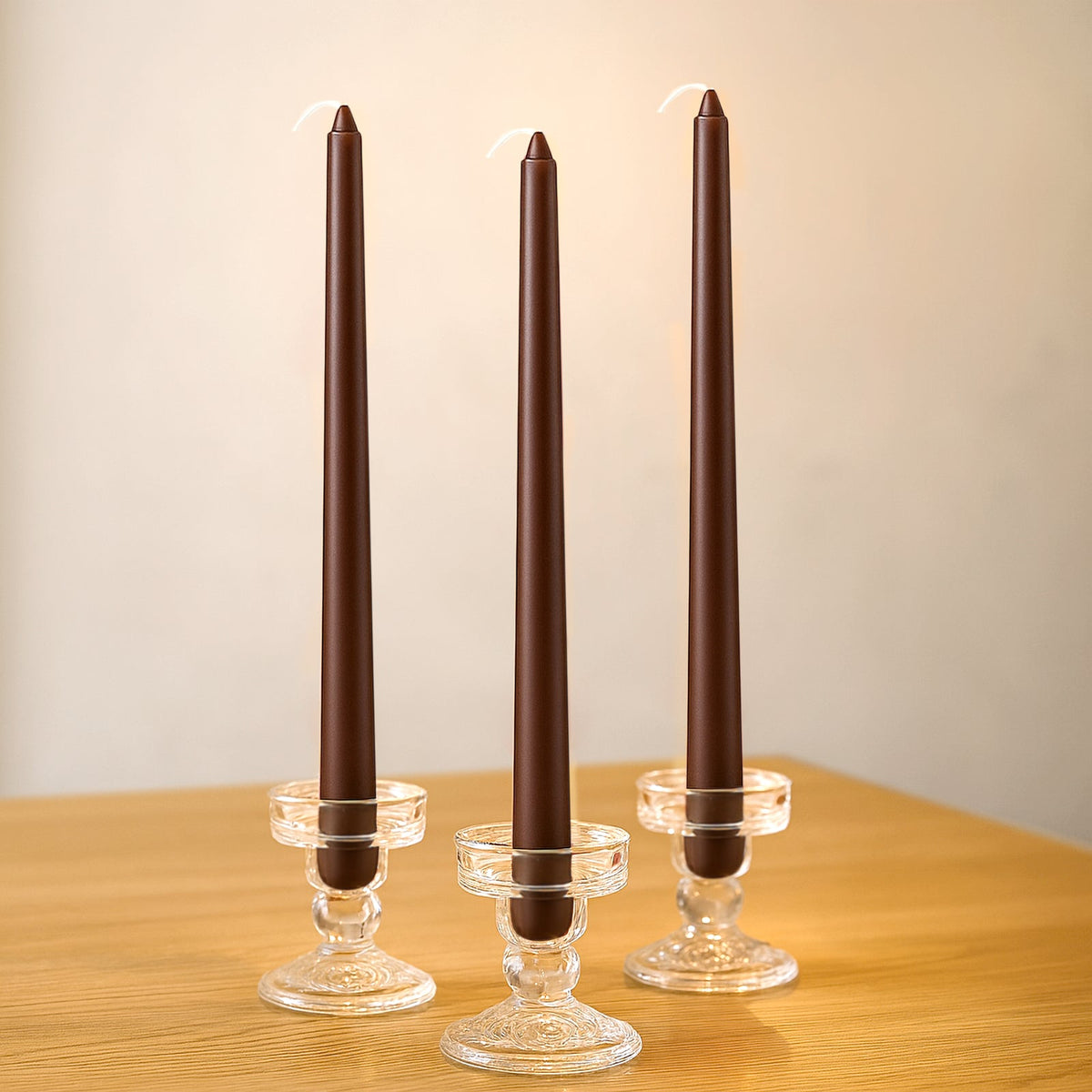 10-Pack Taper Candles Premium Wax Design Cinnamon Brown - Unscented Candles for Upscale Settings 10"