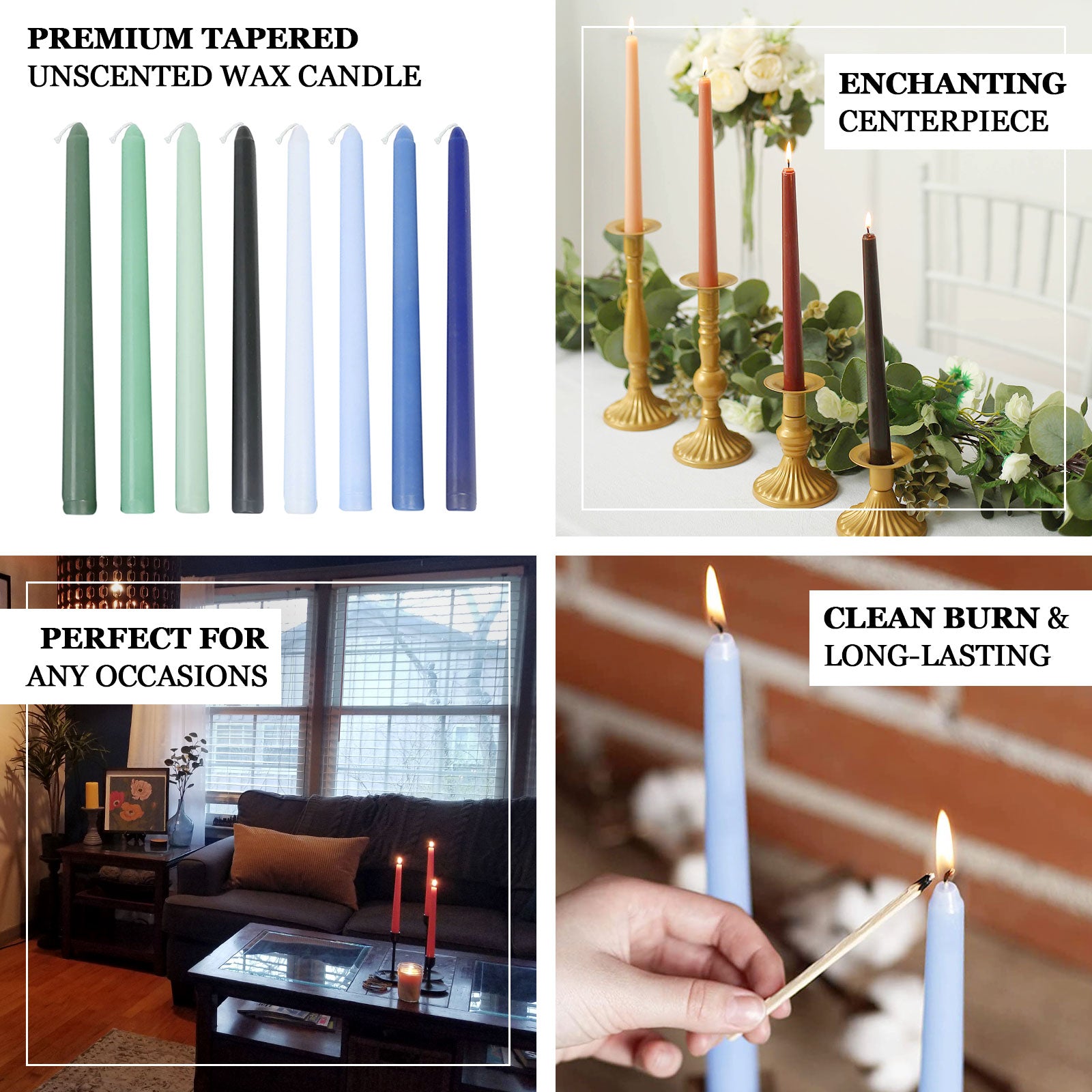 10-Pack Taper Candles Premium Wax Design Apple Green - Unscented Candles for Upscale Settings 10"