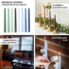 10-Pack Taper Candles Premium Wax Design Ivory - Unscented Candles for Upscale Settings 10"