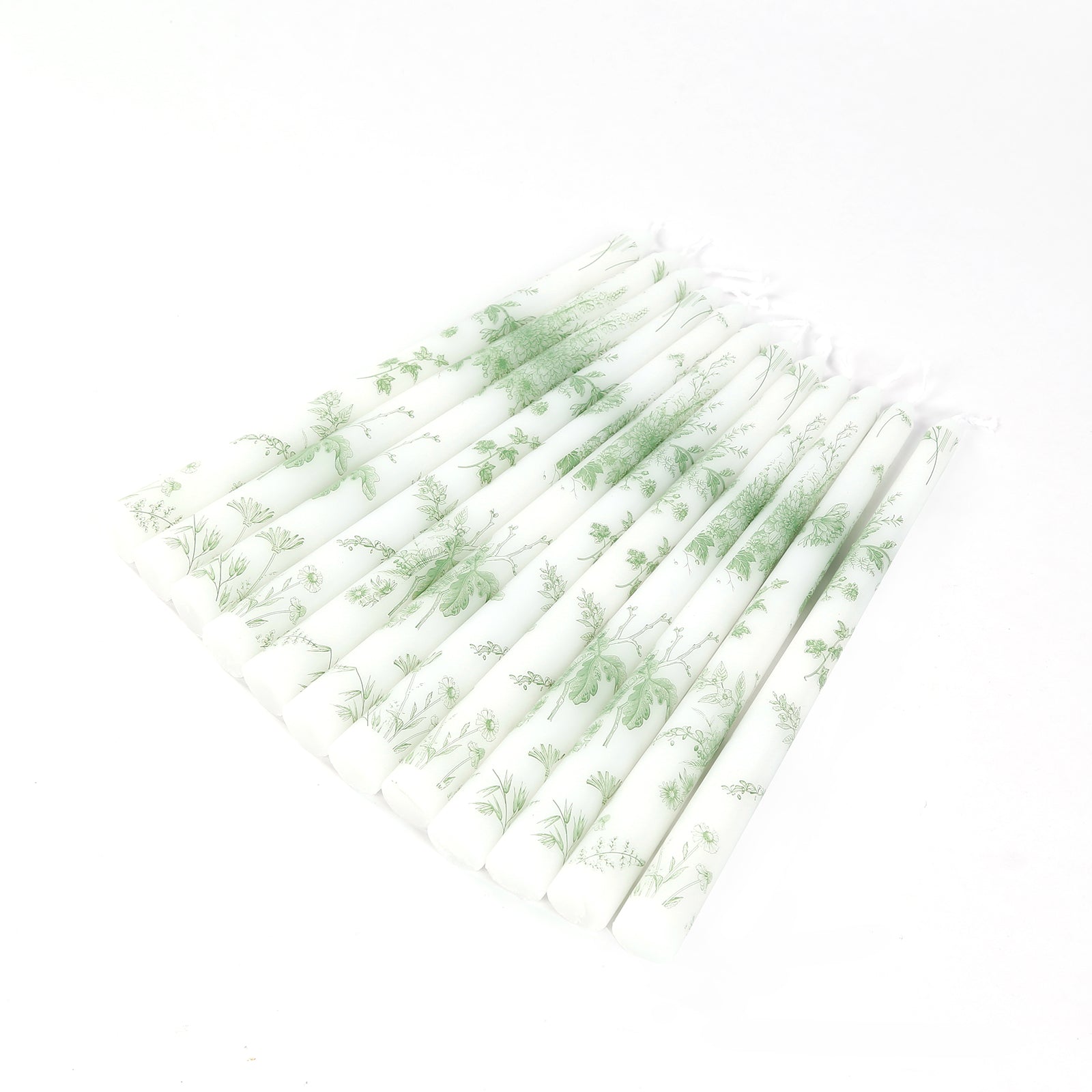 12 Pack 10" French Toile Wax Taper Candles White and Sage Green Unscented Candles