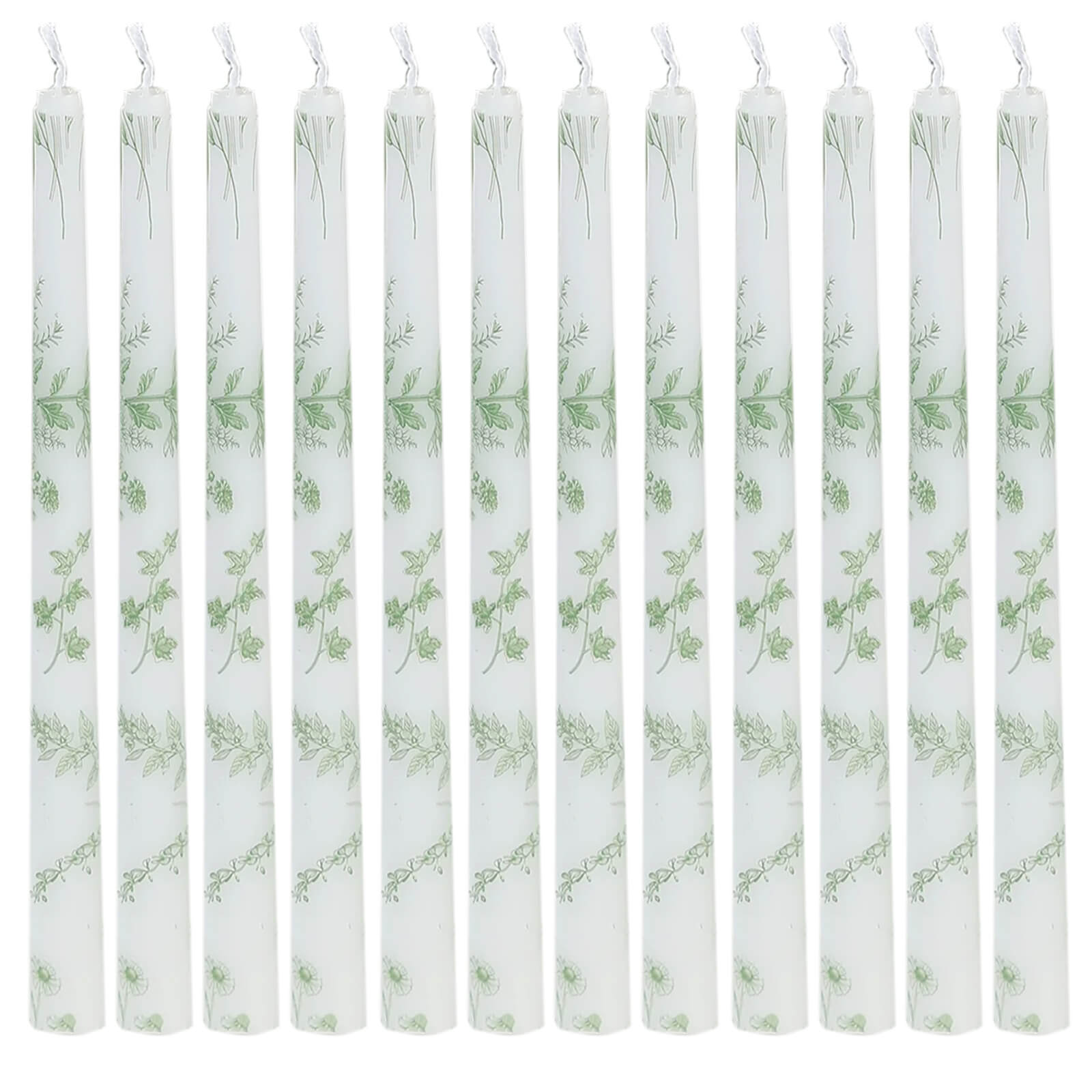 12 Pack 10" French Toile Wax Taper Candles White and Sage Green Unscented Candles