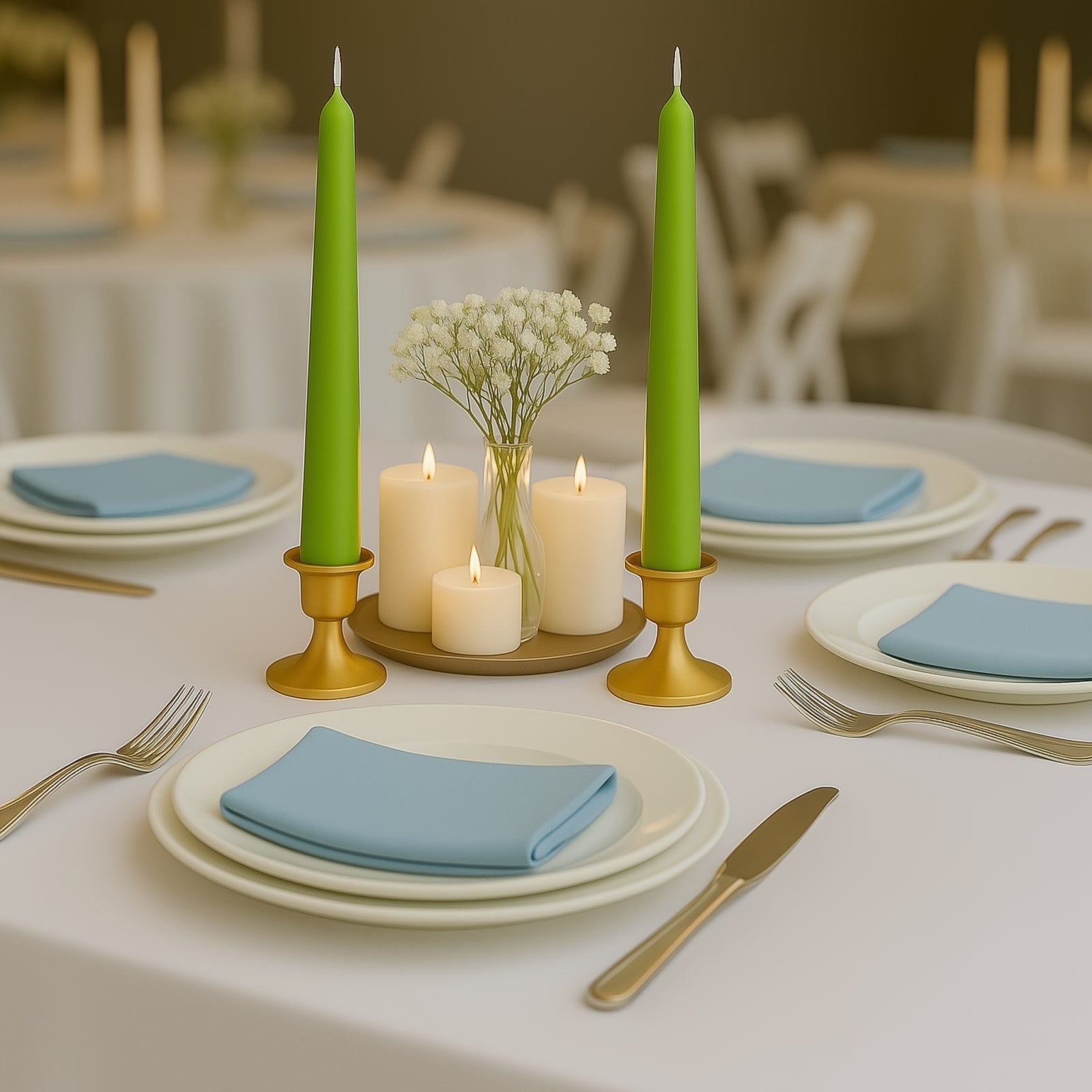 10-Pack Taper Candles Premium Wax Design Apple Green - Unscented Candles for Upscale Settings 10"