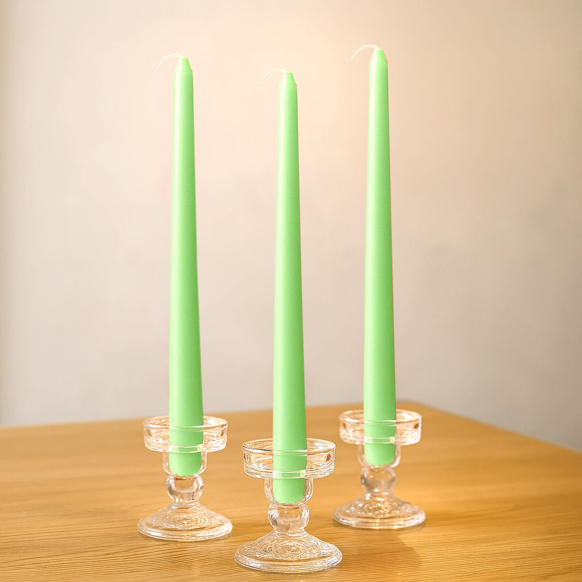 10-Pack Taper Candles Premium Wax Design Apple Green - Unscented Candles for Upscale Settings 10"