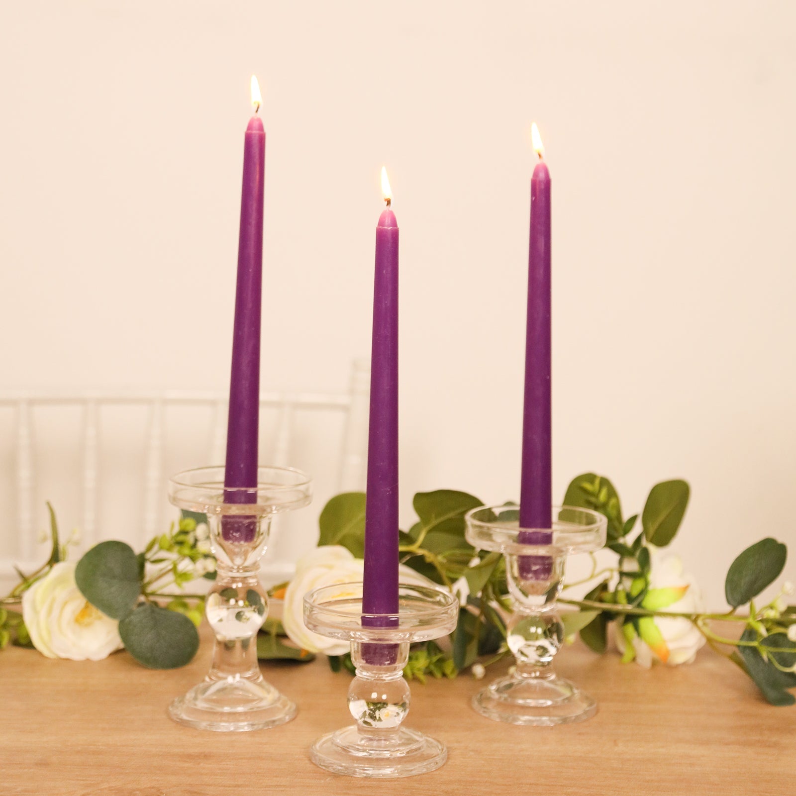 10-Pack Taper Candles Premium Wax Design Purple - Unscented Candles for Upscale Settings 10"