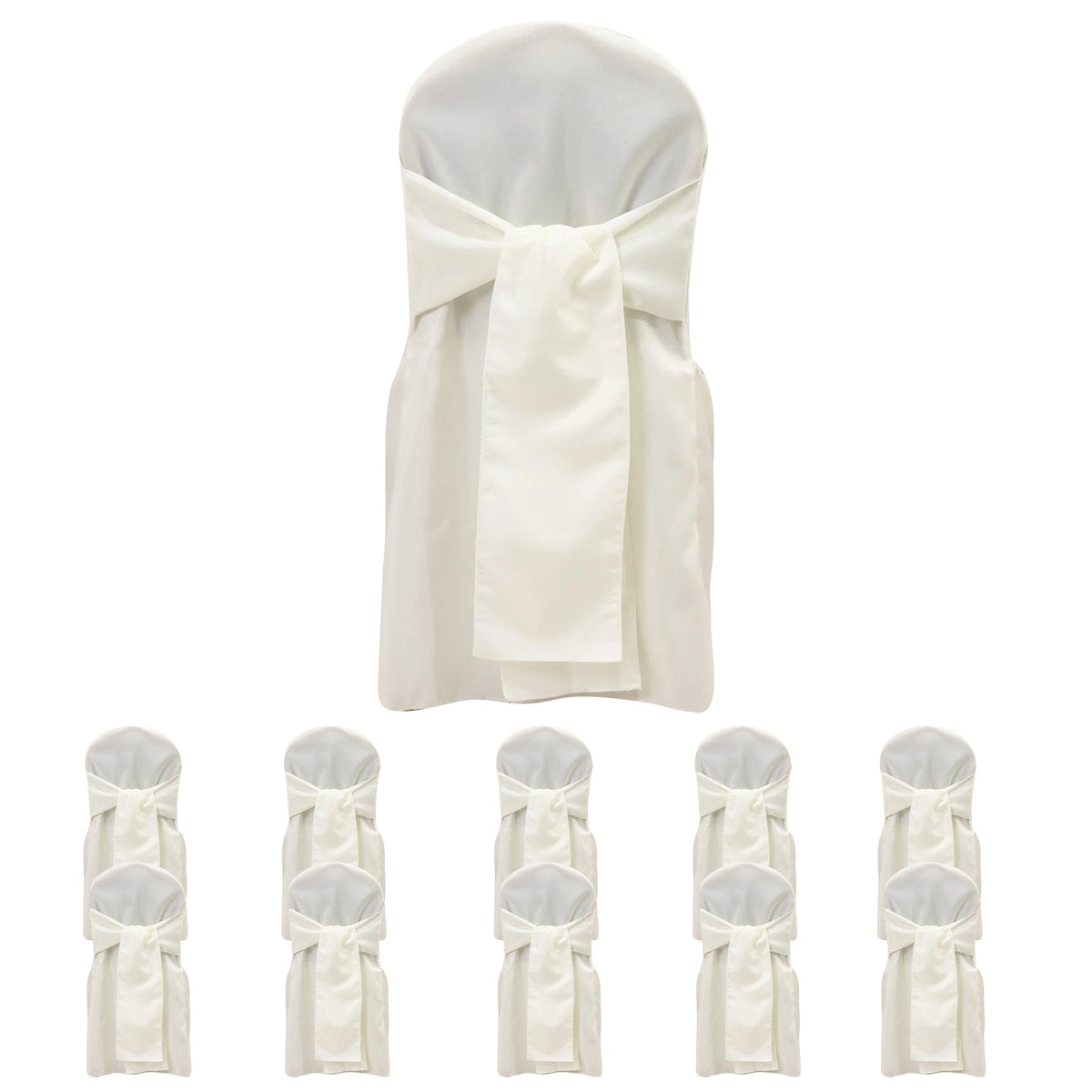 10-Pack Polyester Slip-On Banquet Chair Covers with Attached Sashes – Ivory Reusable Stain-Resistant Covers for Wedding & Event Decor