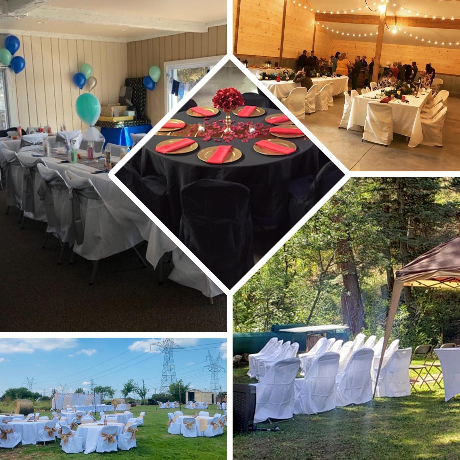 Polyester Slip On Folding Chair Covers White - Stain-Resistant Reusable Durable Fabric