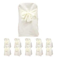 10-Pack Polyester Slip-On Folding Chair Covers with Attached Sashes – Ivory Durable Reusable Covers for Wedding & Event Decor