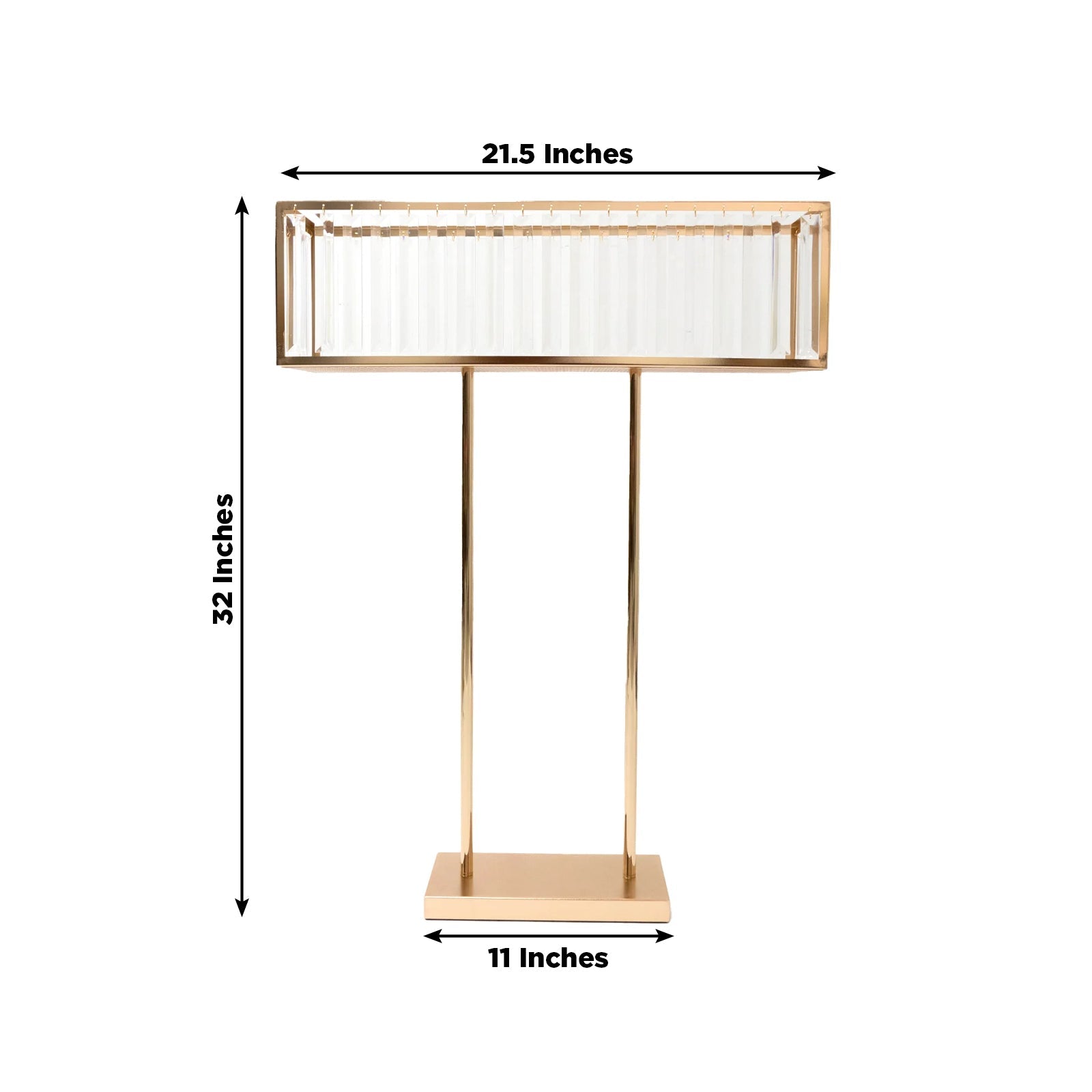 Gold Crystal Pendant Flower Stand, Metal Centerpiece Vase – 32" Tall Rectangular Display Rack