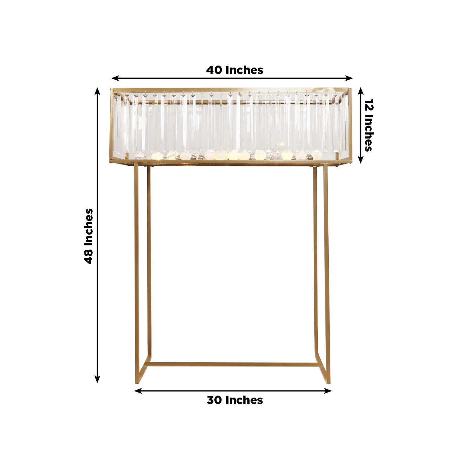 Gold Crystal Pendant Flower Stand, Metal Centerpiece Vase – 48" Tall Rectangular Display Rack