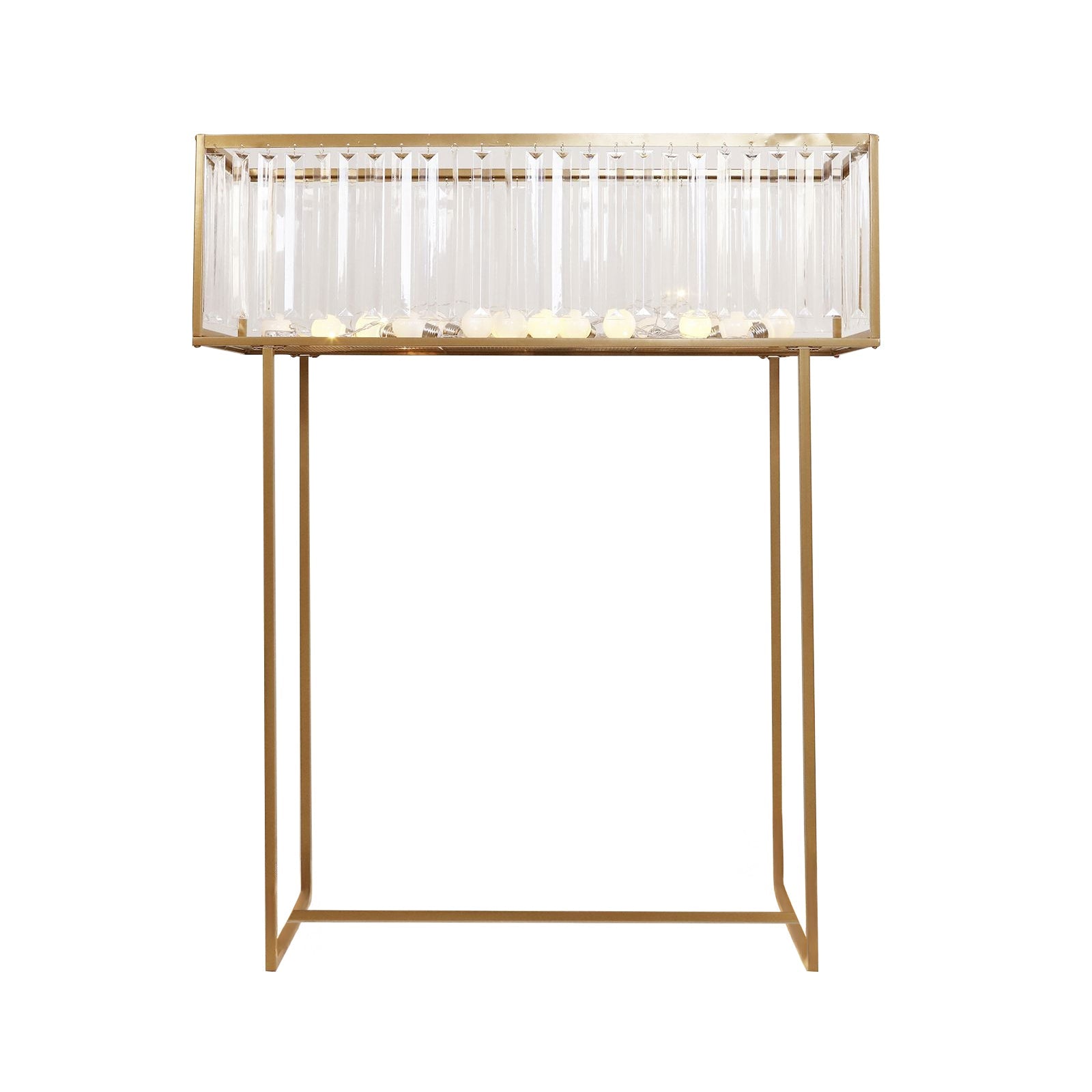 Gold Crystal Pendant Flower Stand, Metal Centerpiece Vase – 48" Tall Rectangular Display Rack