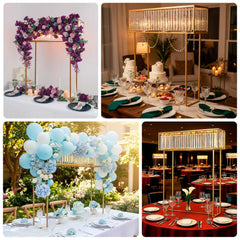 Gold Crystal Pendant Flower Stand, Metal Centerpiece Vase – 48" Tall Rectangular Display Rack