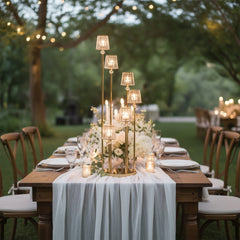 Crystal Pendant 6-Arm Cluster Candelabra Candle Holder, 4ft Gold Metal Candle Stand with Round Base