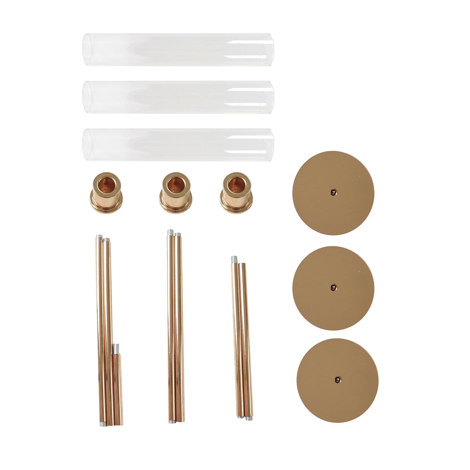 Gold Metal Taper Candle Holders with Hurricane Glass Shades, Set of 3 – Modern Minimalist Candlestick Stands – 28", 32", 36"