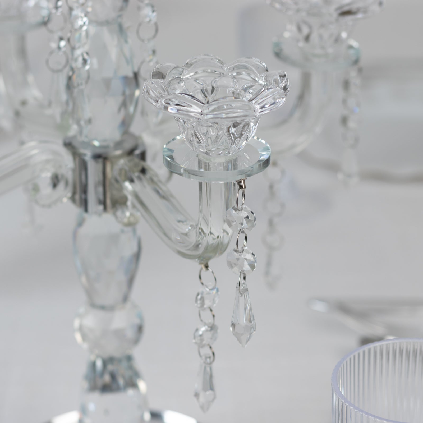 Crystal Taper Candle Holder with 5 Arms & Hanging Pendants – Elegant Table Centerpiece, 14"