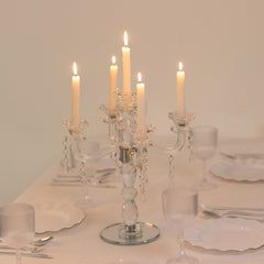 Crystal Taper Candle Holder with 5 Arms & Hanging Pendants – Elegant Table Centerpiece, 14"