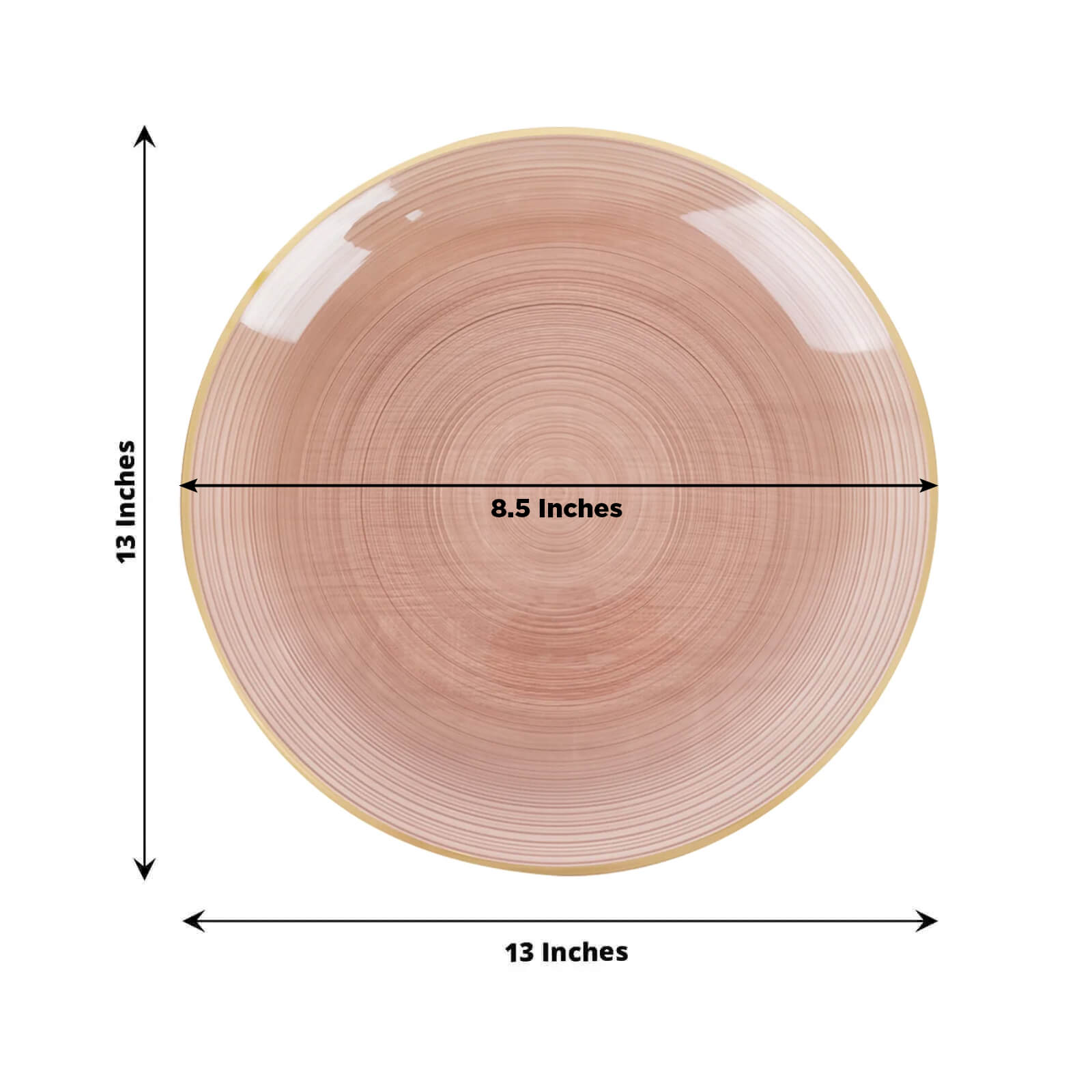 20 Pack 13" Economy Plastic Charger Plates – Transparent Dusty Rose Swirl Design with Gold Rim, Stylish Table Chargers