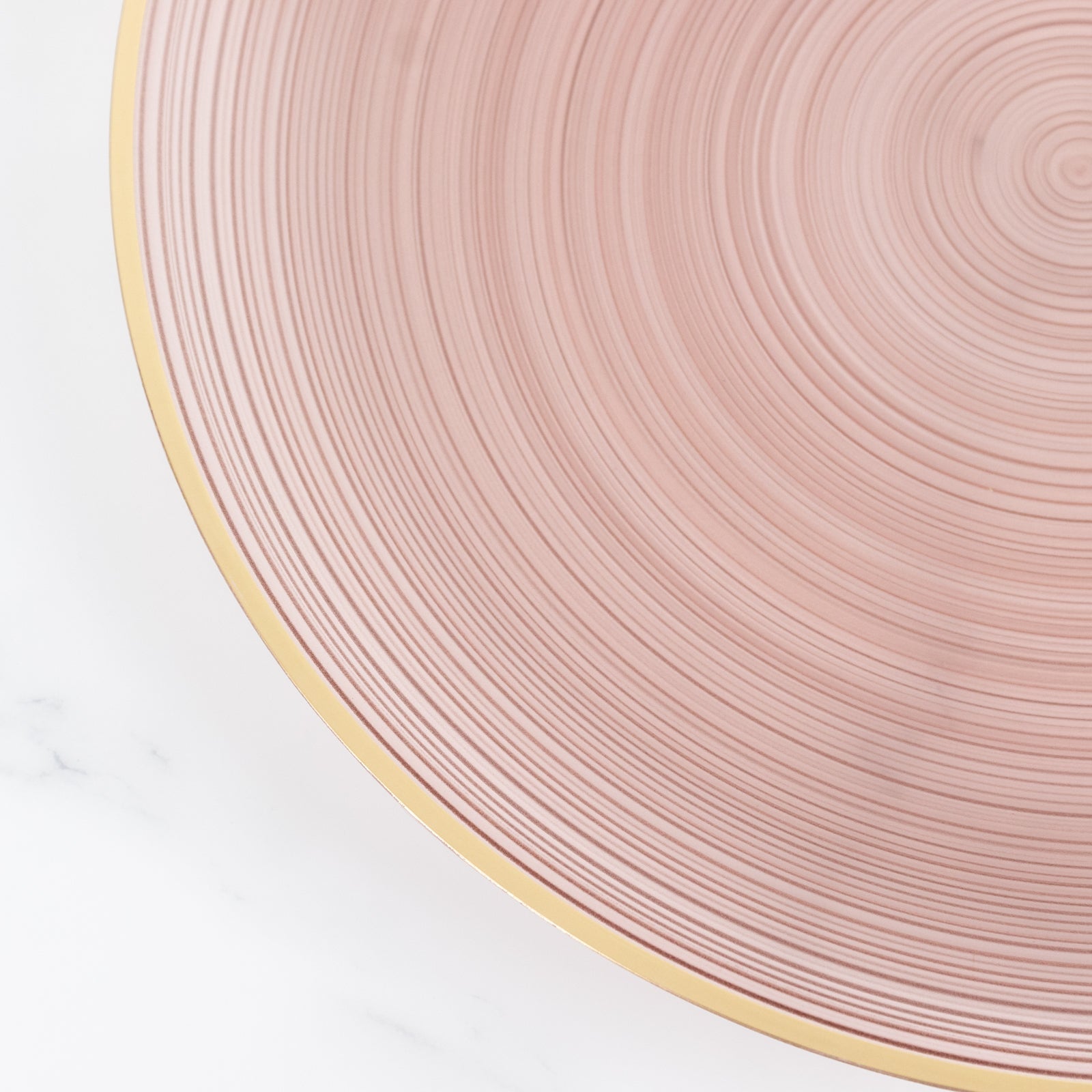 20 Pack 13" Economy Plastic Charger Plates – Transparent Dusty Rose Swirl Design with Gold Rim, Stylish Table Chargers
