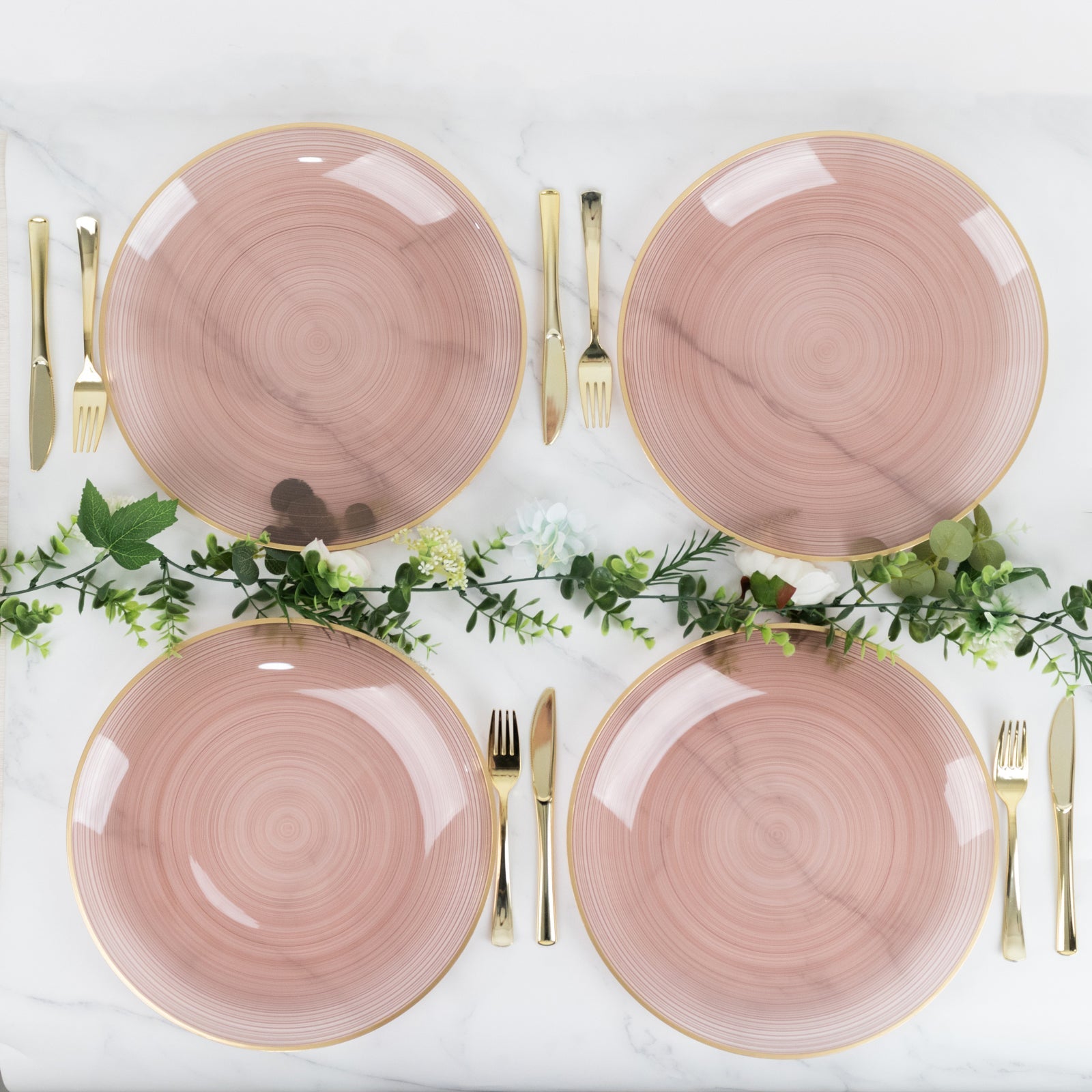 20 Pack 13" Economy Plastic Charger Plates – Transparent Dusty Rose Swirl Design with Gold Rim, Stylish Table Chargers