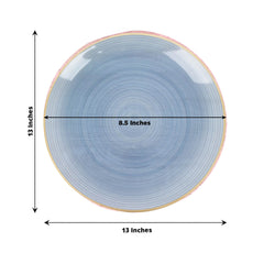 20 Pack 13" Economy Plastic Charger Plates – Transparent Dusty Blue Swirl Design with Gold Rim, Stylish Table Chargers