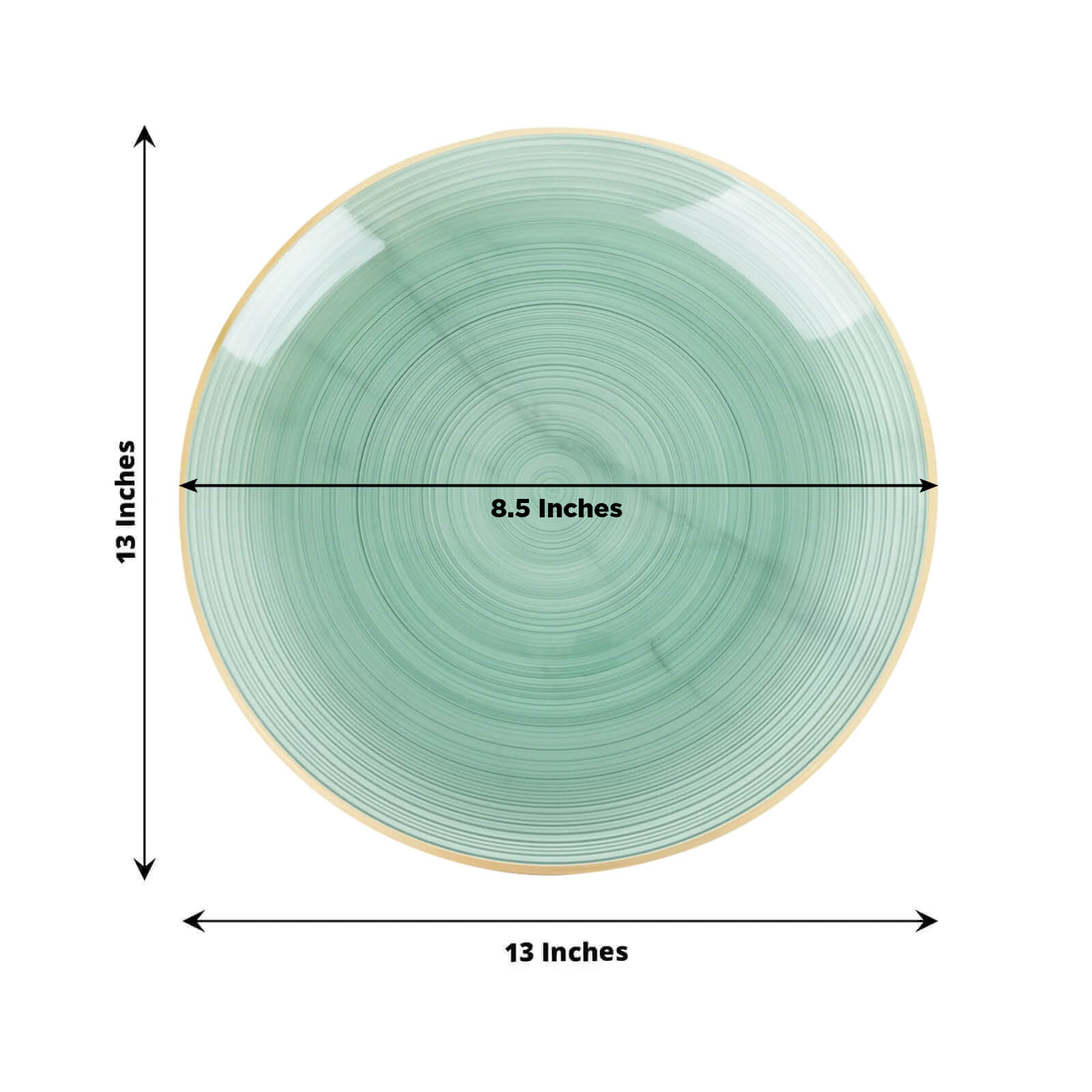 20 Pack 13" Economy Plastic Charger Plates – Transparent Dusty Sage Green Swirl Design with Gold Rim, Stylish Table Chargers