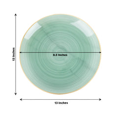 20 Pack 13" Economy Plastic Charger Plates – Transparent Dusty Sage Green Swirl Design with Gold Rim, Stylish Table Chargers