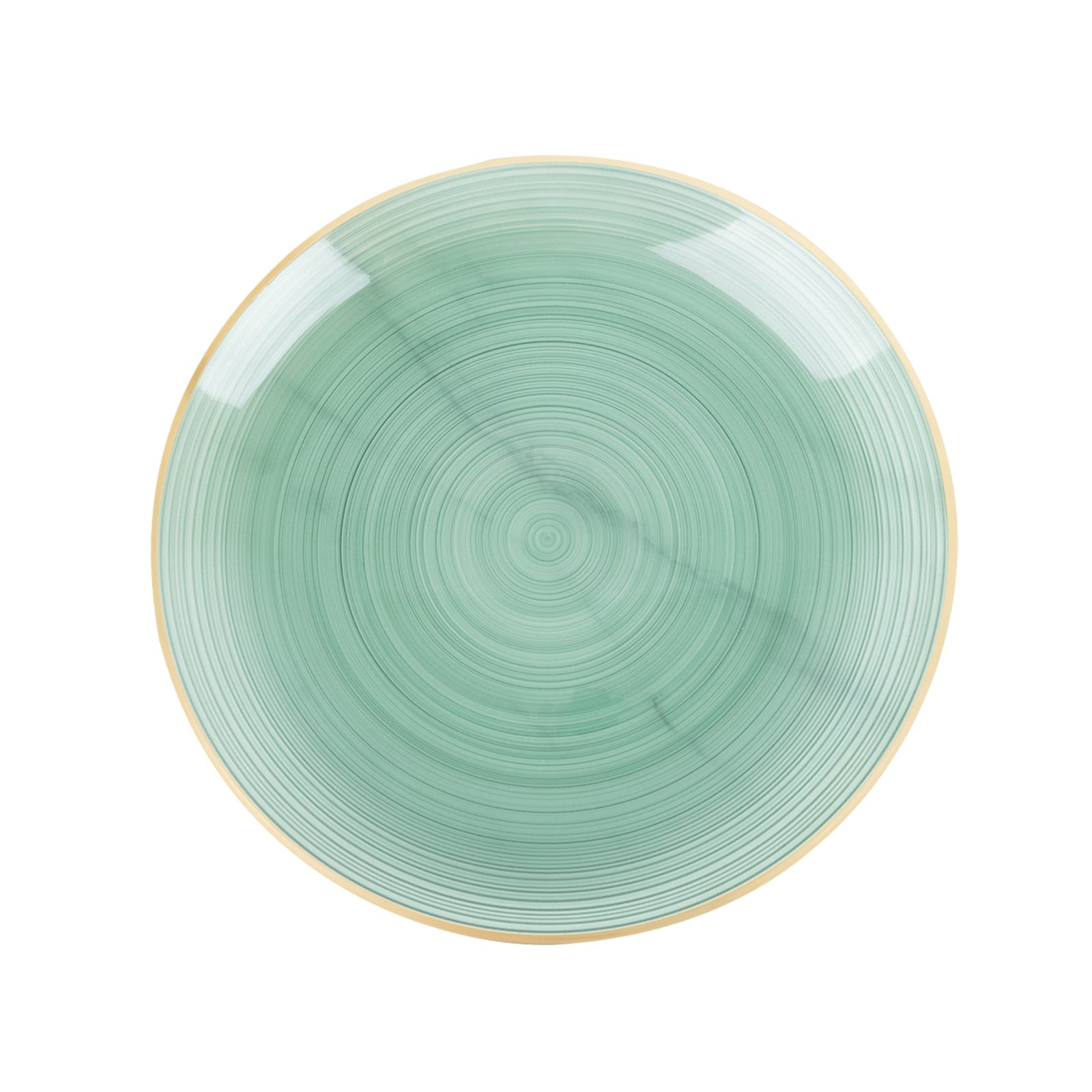 20 Pack 13" Economy Plastic Charger Plates – Transparent Dusty Sage Green Swirl Design with Gold Rim, Stylish Table Chargers