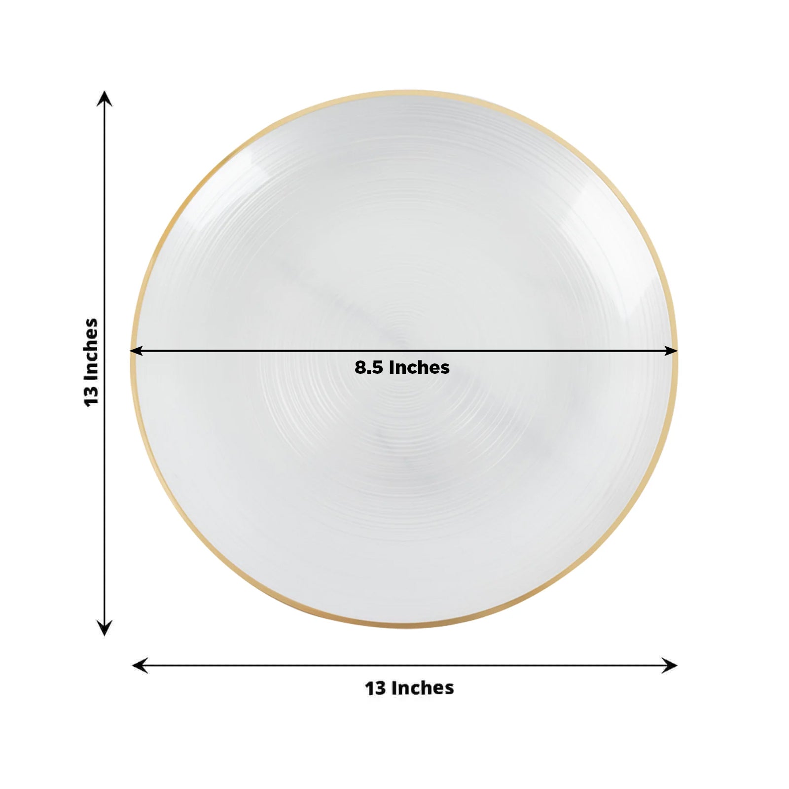 20 Pack 13" Economy Plastic Charger Plates – Transparent Pearl White Swirl Design with Gold Rim, Stylish Table Chargers