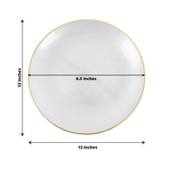 20 Pack 13" Economy Plastic Charger Plates – Transparent Pearl White Swirl Design with Gold Rim, Stylish Table Chargers
