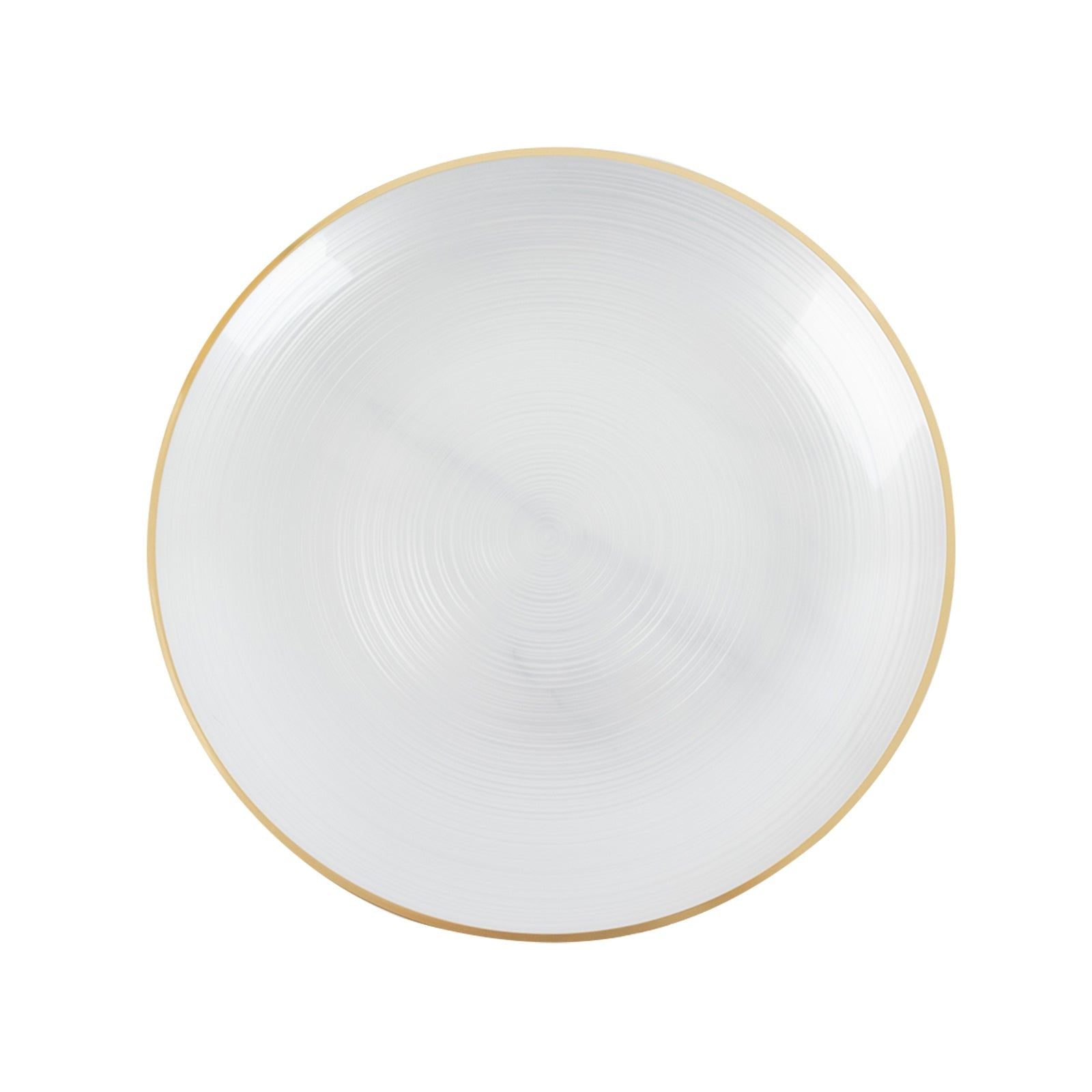 20 Pack 13" Economy Plastic Charger Plates – Transparent Pearl White Swirl Design with Gold Rim, Stylish Table Chargers