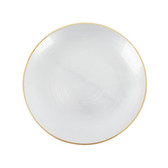 20 Pack 13" Economy Plastic Charger Plates – Transparent Pearl White Swirl Design with Gold Rim, Stylish Table Chargers