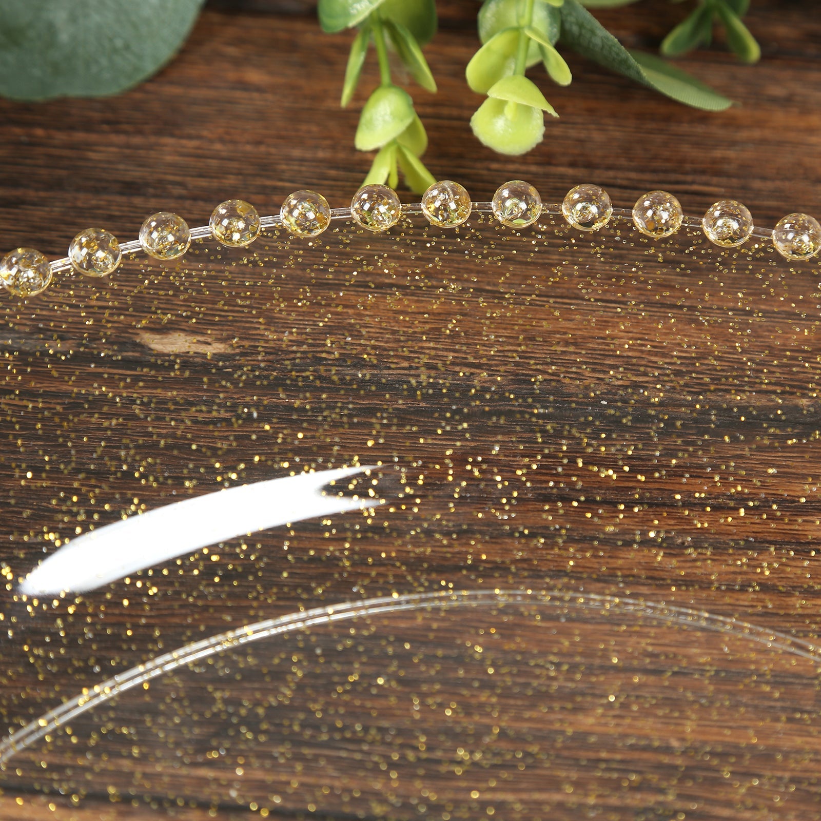 10-Pack Economy Round Plastic Charger Plates 13" in Clear/Gold Glitter with Beaded Rim, Stylish Dinner Party Serving Plates