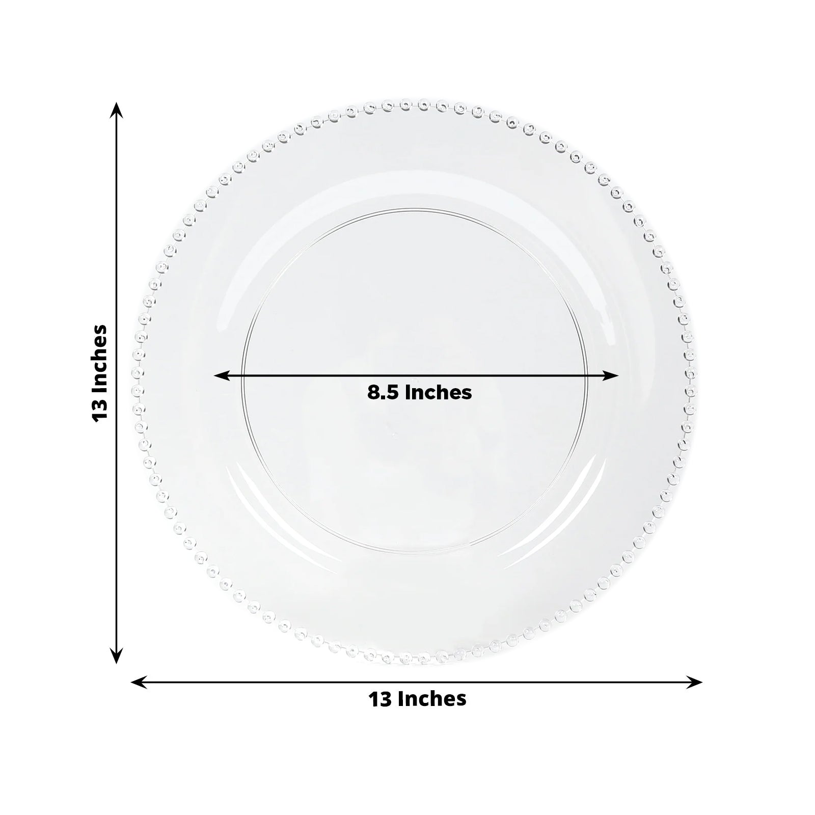 10-Pack Economy Round Plastic Charger Plates 13" in Clear Beaded Rim, Stylish Dinner Party Serving Plates