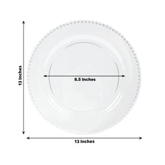 10-Pack Economy Round Plastic Charger Plates 13" in Clear/Silver Glitter with Beaded Rim, Stylish Dinner Party Serving Plates