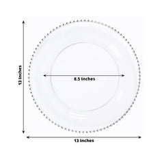 10-Pack Economy Round Plastic Charger Plates 13" in Clear with Silver Beaded Rim, Stylish Dinner Party Serving Plates