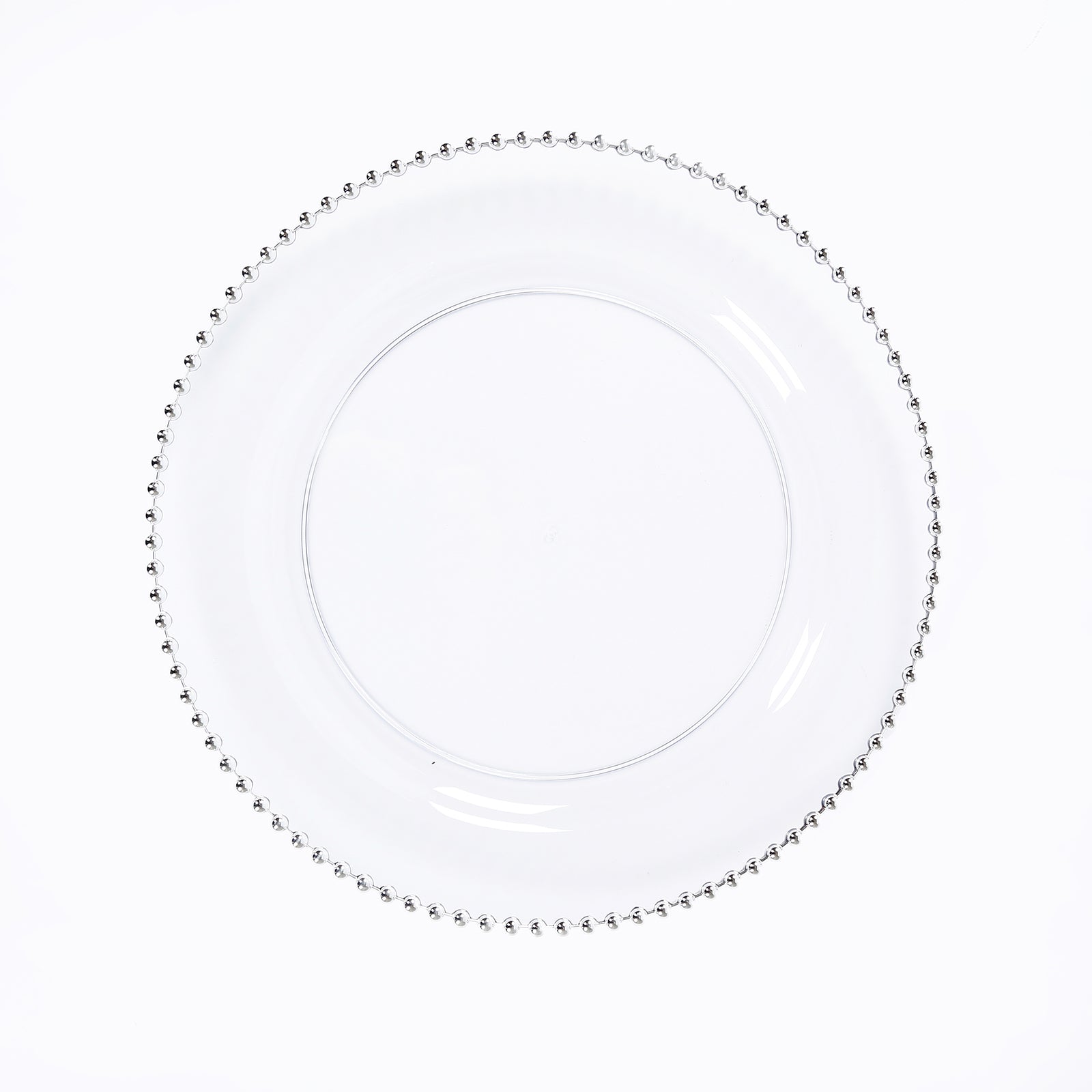 10-Pack Economy Round Plastic Charger Plates 13" in Clear with Silver Beaded Rim, Stylish Dinner Party Serving Plates