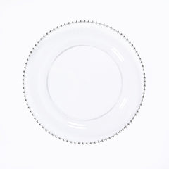 10-Pack Economy Round Plastic Charger Plates 13" in Clear with Silver Beaded Rim, Stylish Dinner Party Serving Plates