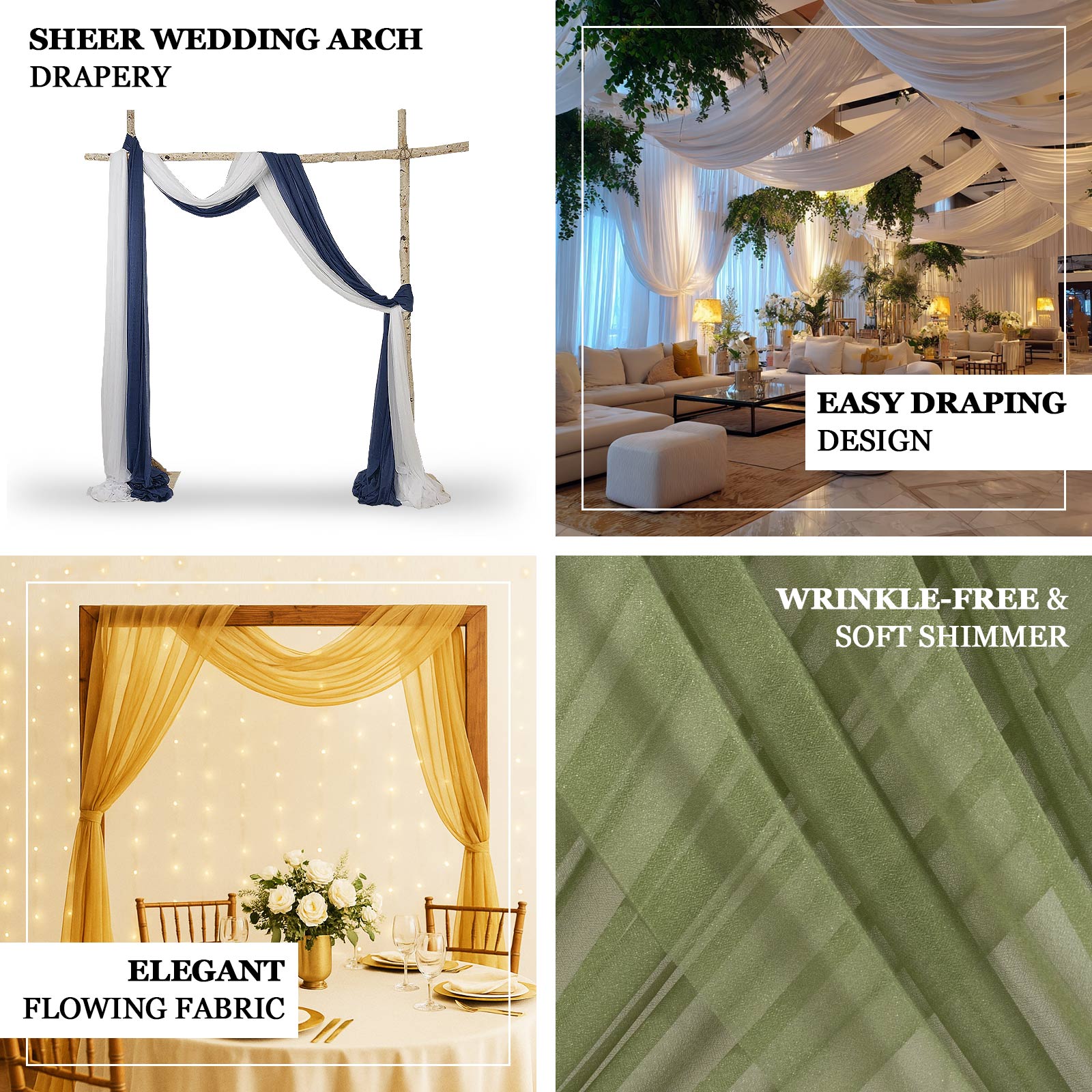 Ivory Sheer Backdrop Drape – 5ft x 14ft Wedding Arch & Ceiling Decor Panel, Wrinkle Free with Soft Shimmer