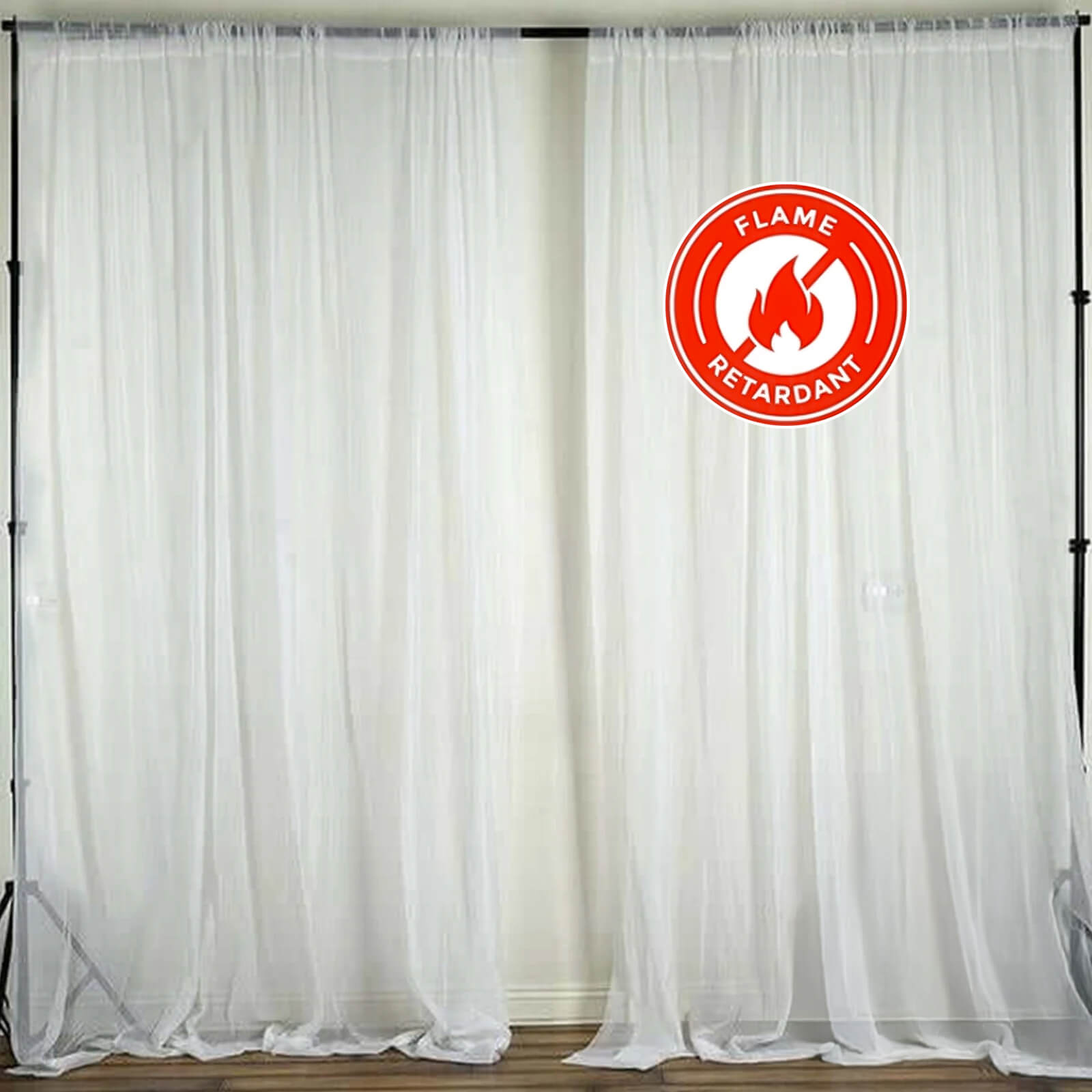 2 Pack White Sheer Chiffon Event Curtain Drapes, Durable Flame Resistant Organza Backdrop Event Panels With Rod Pockets - 10ftx10ft