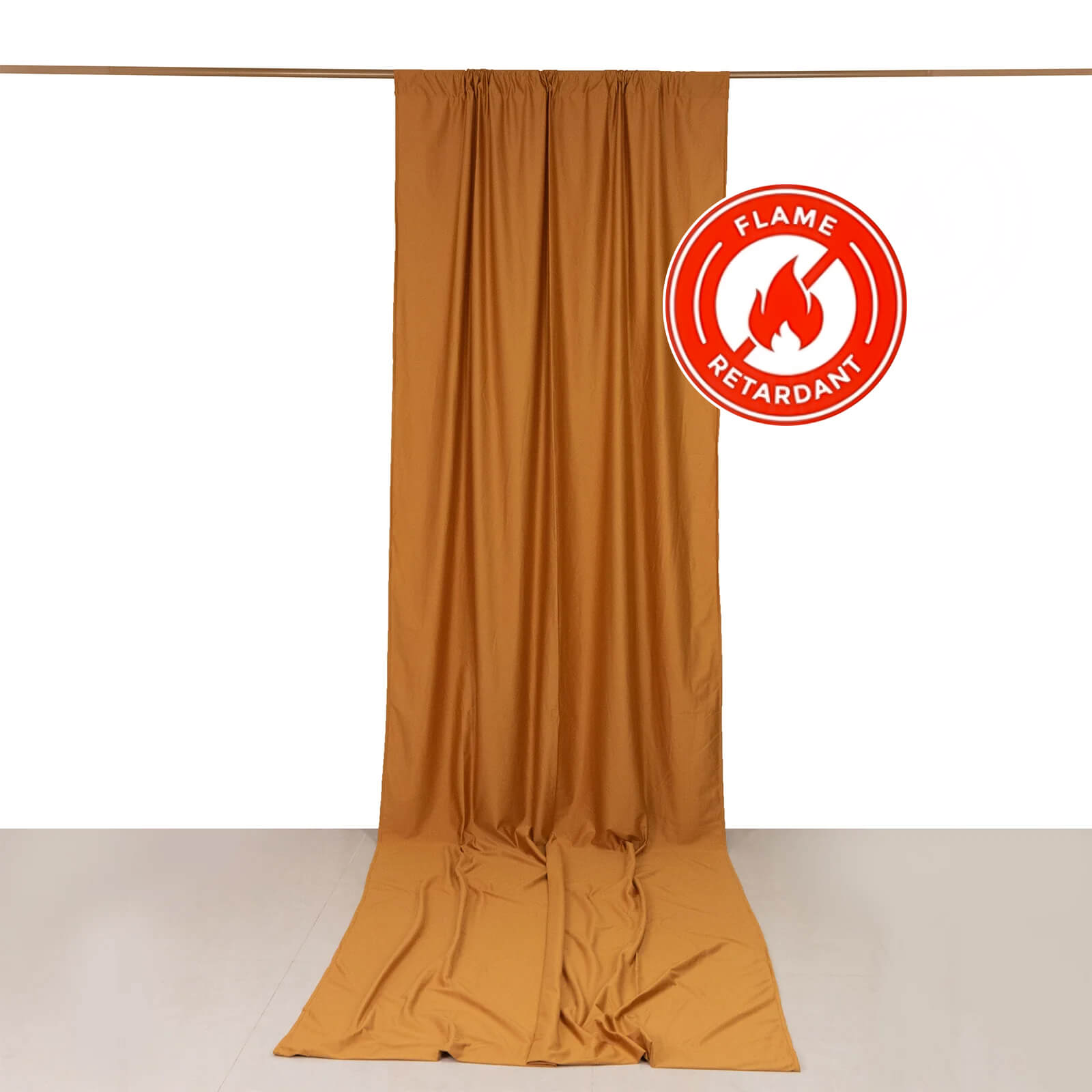Gold Scuba Polyester Event Curtain Drapes, Durable Flame Resistant Backdrop Event Panel Wrinkle Free with Rod Pockets - 5ftx14ft