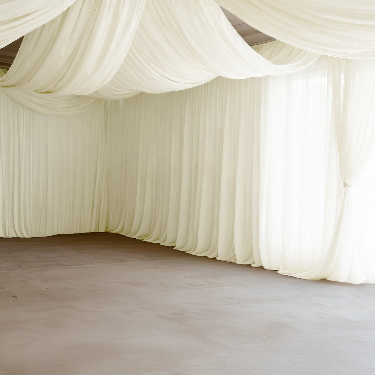 Ivory Spandex Ceiling Drape Panel, 5ft x 32ft — Wrinkle-Free 4-Way Stretch Fabric, Extra-Long Curtain for Event Ceiling or Backdrop Décor
