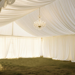 Ivory Stretch Spandex Tent Ceiling Drape – 25ft x 36ft 100GSM Wrinkle-Free Fabric Ceiling Liner with Pole Pockets, Standard