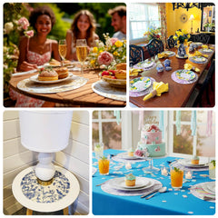 10-Pack Disposable Table Placemats in French Toile Print 13" in White/Matte Pink - Chic Floral Cardboard Placemats for Stylish Table Setting