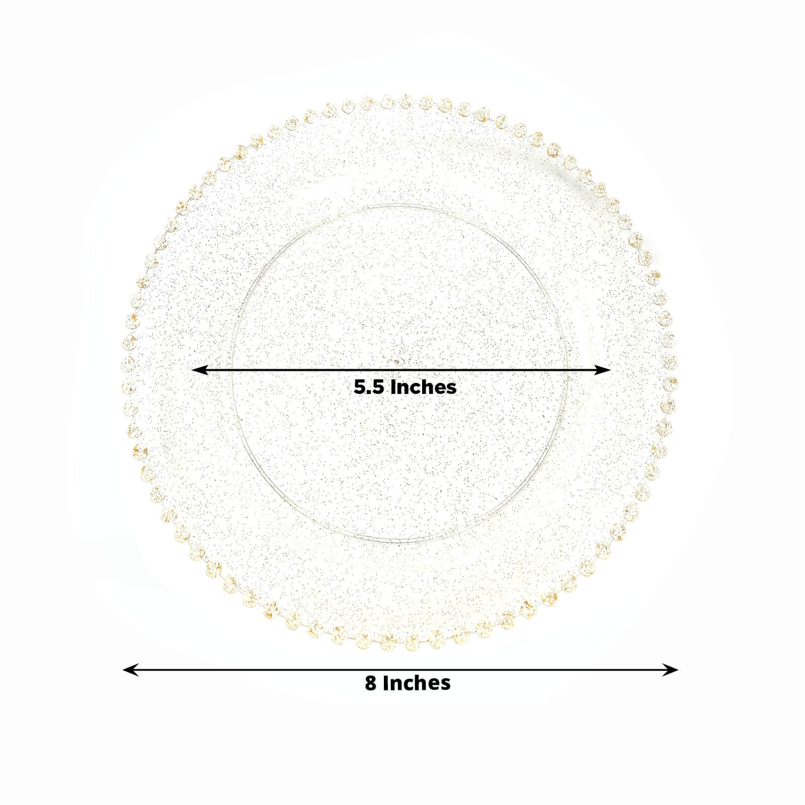 10-Pack Clear Gold Glittered Plastic Dessert Plates – 8" Round with Beaded Rim, Disposable for Parties & Events