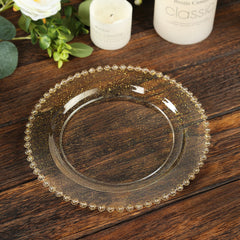 10-Pack Clear Gold Glittered Plastic Dessert Plates – 8" Round with Beaded Rim, Disposable for Parties & Events