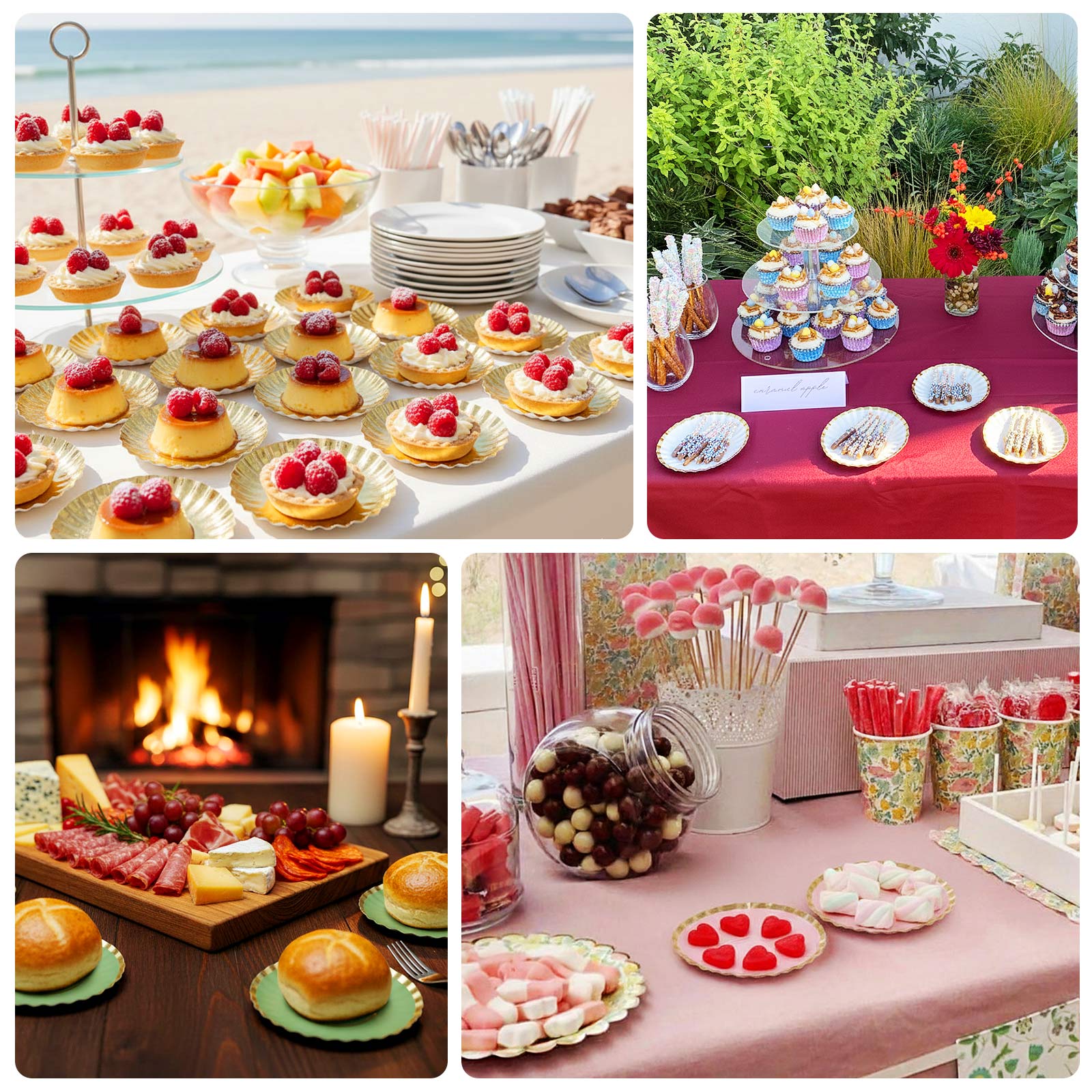 50-Pack Paper 3.5" Round Party Plates in Metallic Silver with Scalloped Rim - Disposable Mini 250GSM Dessert Plates for Tapas, Appetizers & Finger Foods