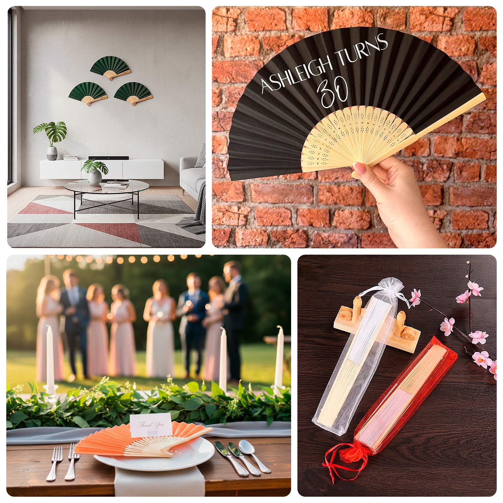 5 Pack Silver Asian Silk Folding Fans Party Favors, Oriental Folding Fan Favors