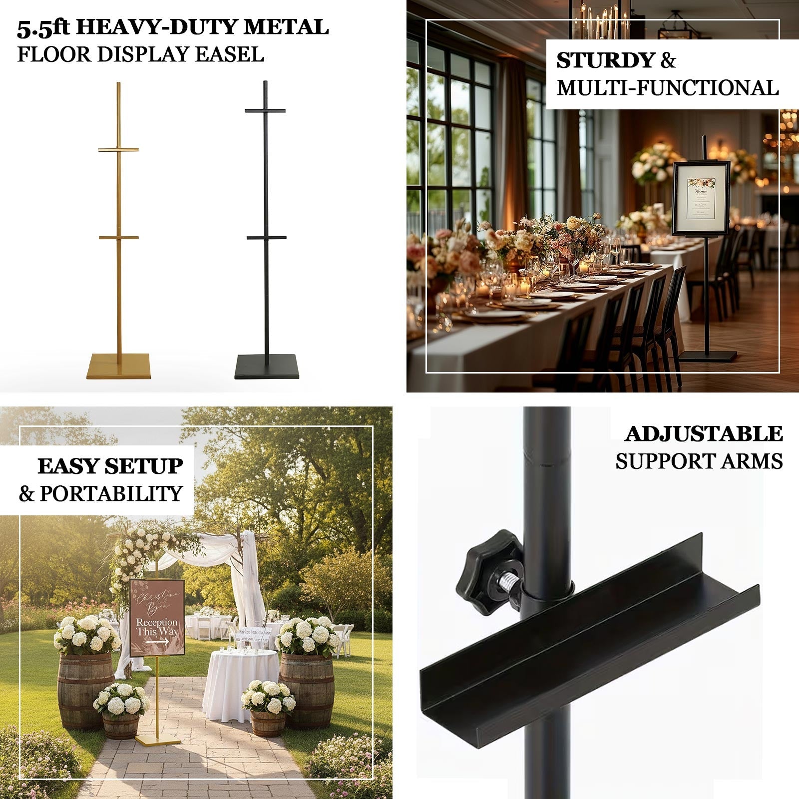 Gold Metal Painting Display Easel Stand 5.5ft - Adjustable Heavy-Duty Holder for Frames, Canvas & Artwork